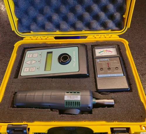 Professional mold inspection and testing tools used by Healthy Home Mold Services in Lake Geneva, WI, including moisture meters, hygrometers, and infrared cameras for accurate mold detection